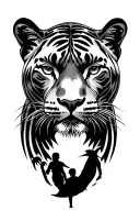 darker realistic panther front view with silhouettes of bamboo in the backround tattoo design idea