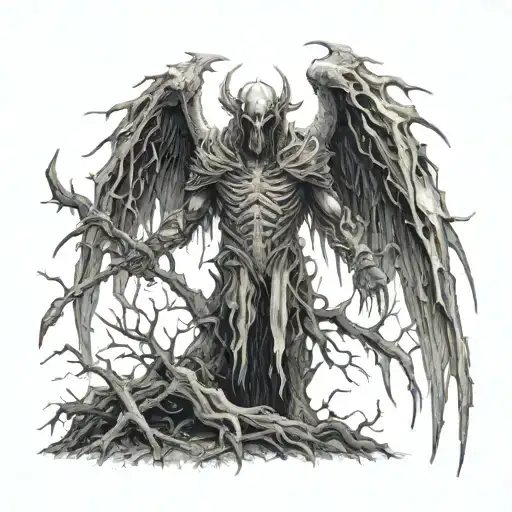 diablo tyrael  in dead tree tattoo design idea