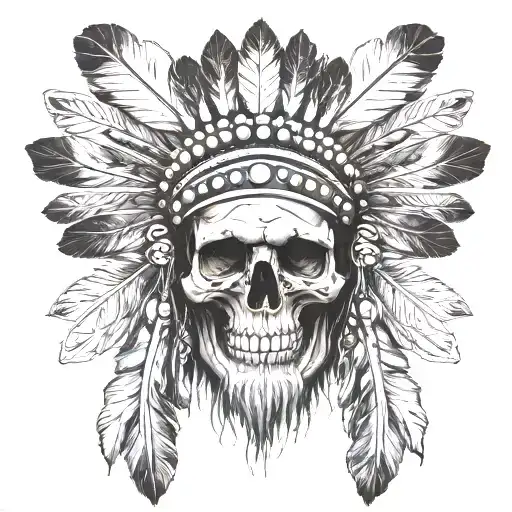 skull wearing indian headdress being worn tattoo design idea