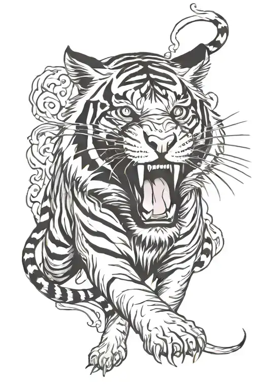 tiger fighting tattoo design idea