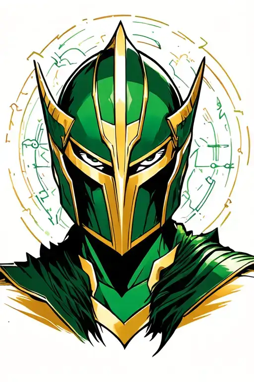 Loki Marvel's helmet and green tones with the multiverse lines tattoo design idea