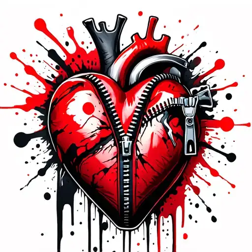 realistic heart with a zipper partially open tattoo design idea