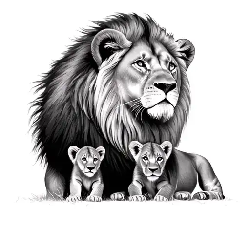 female lion and 2 cubs tattoo design idea
