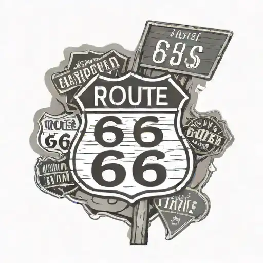 route 66 sign that incorporates road sign for Atlanta,Manchester,Pittsburgh and liverpool tattoo design idea
