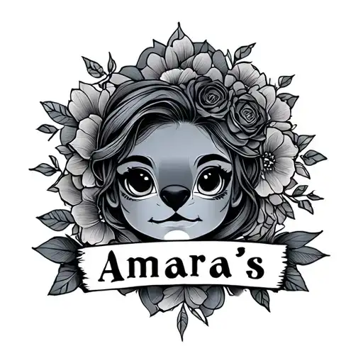stitch tattooing Amara's name tattoo design idea