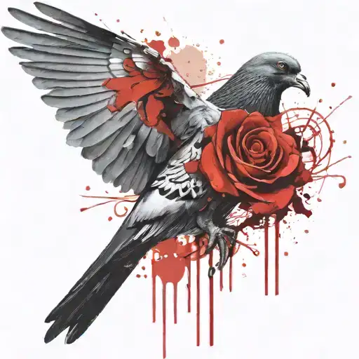 pigeon in the afterlife with rose tattoo design idea