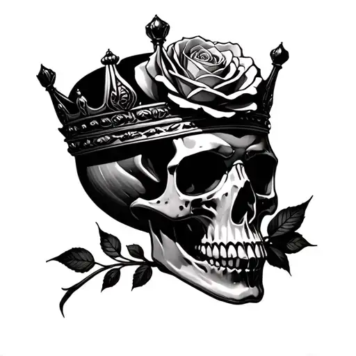 crown rose skull tattoo design idea