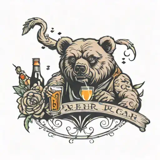 angry bear cocktail bar tattoo design idea
