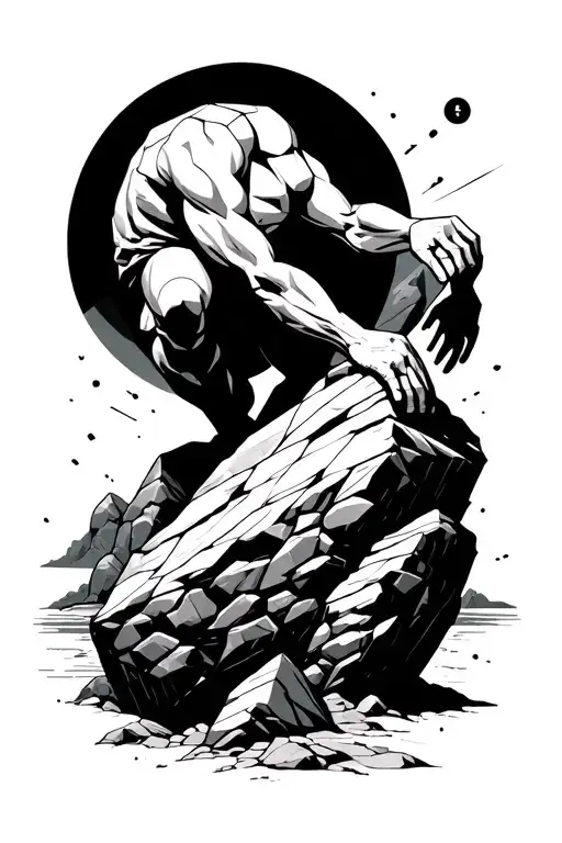 sisyphus pushing a rock tattoo design idea