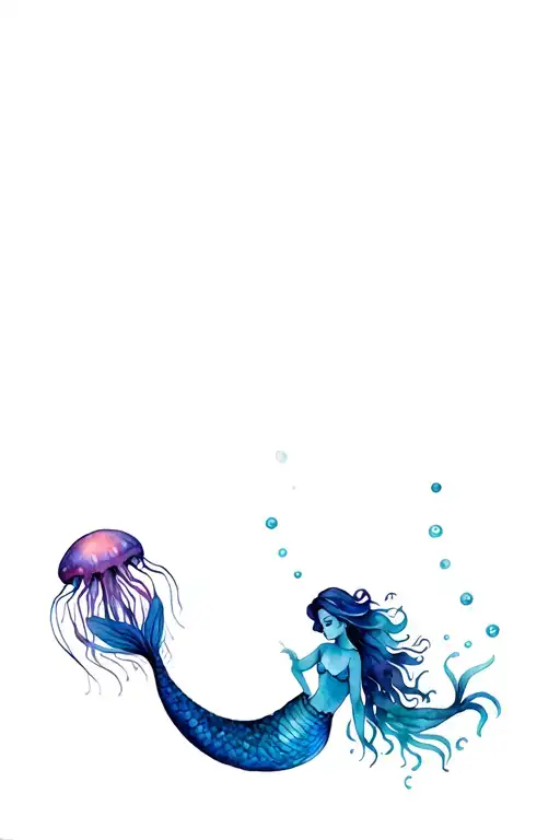 mermaid with octpous and jellyfish tattoo design idea