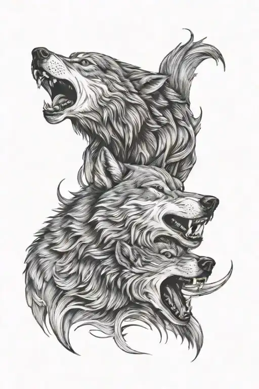 two wolves fighting tattoo design idea