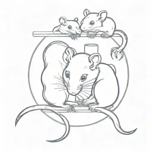 Two rats combining to form a coffee bean morphing tattoo design idea