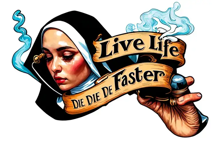 "Live Life Die Faster" "Live Life Die Faster" gangster nun smoking tattoo design idea