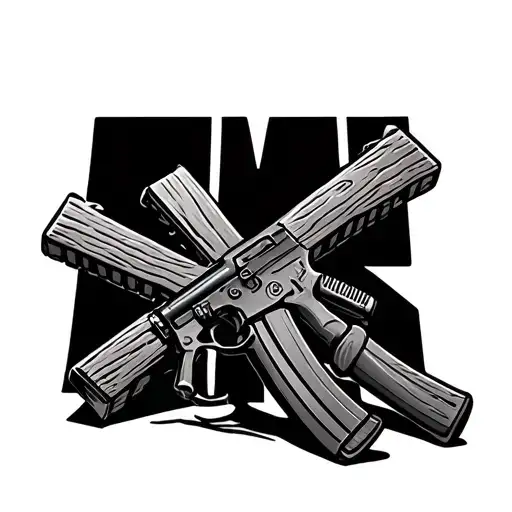 wooden cross with M16 leaning against it tattoo design idea