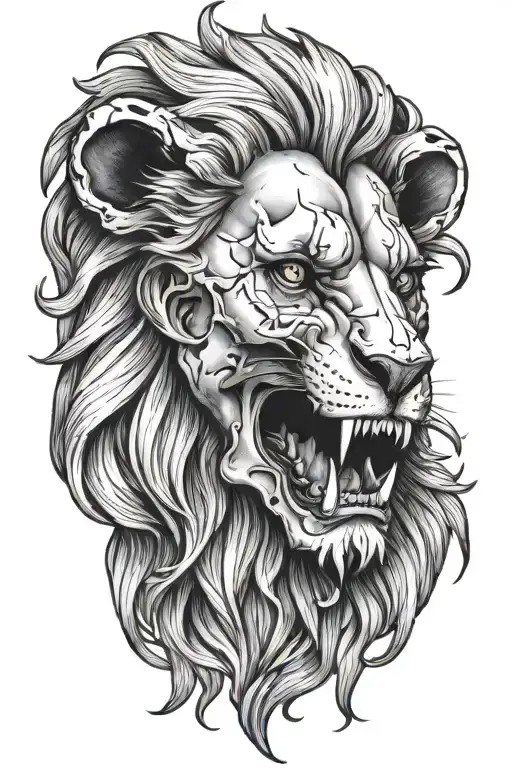 lion skull soft shading tattoo design idea