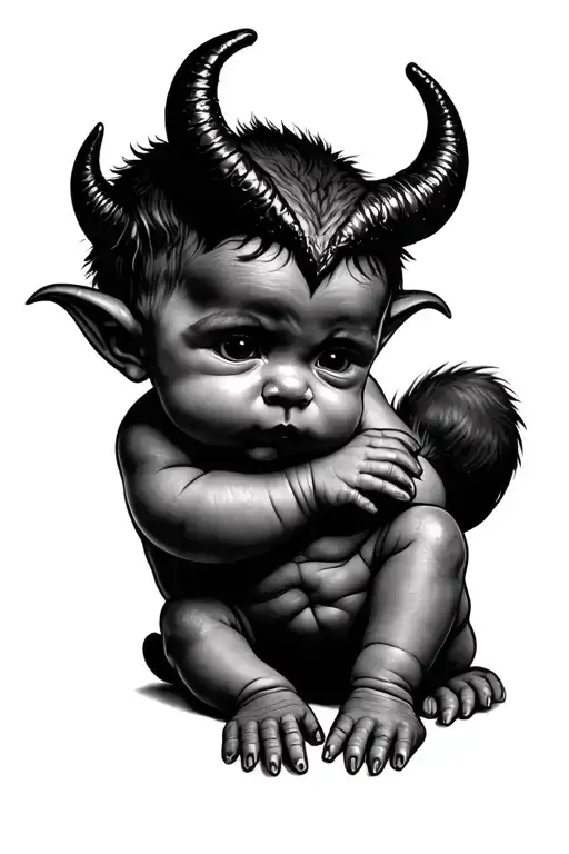 Baby Devil resting tattoo design idea
