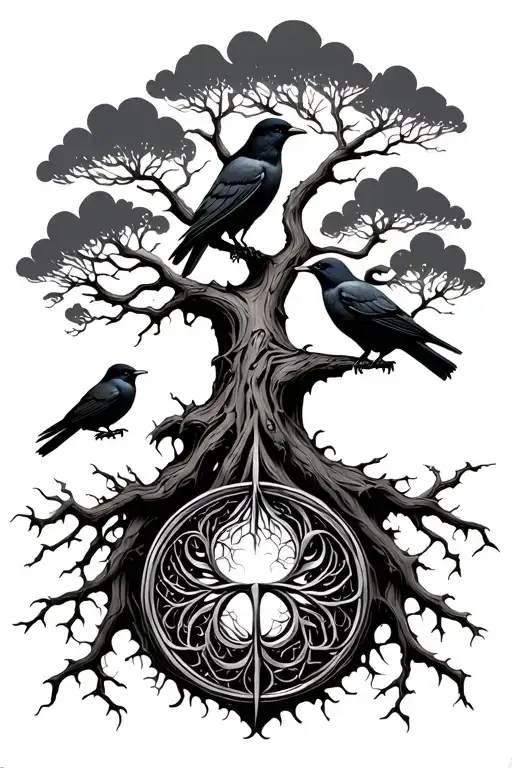 dead tree of life tattoo with crows tattoo design idea