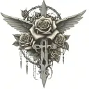 roses, crosses, skulls, angel wings, barbed wire, sun rays  tattoo design idea