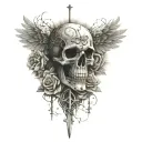 roses, crosses, skulls, angel wings, barbed wire, sun rays  tattoo design idea