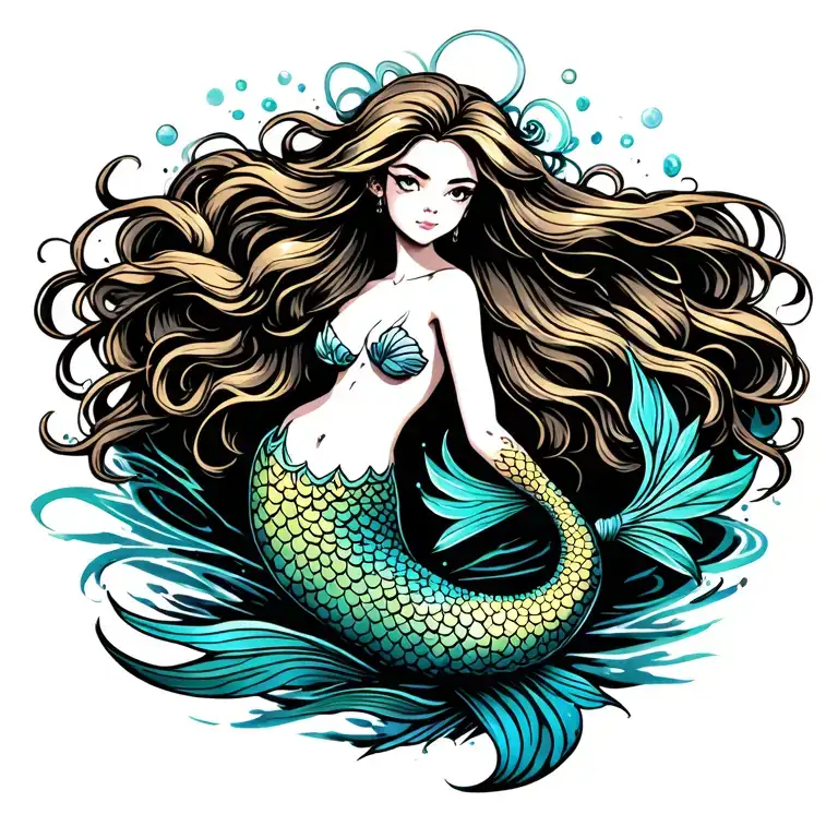 mermaid cartoon tattoo design idea