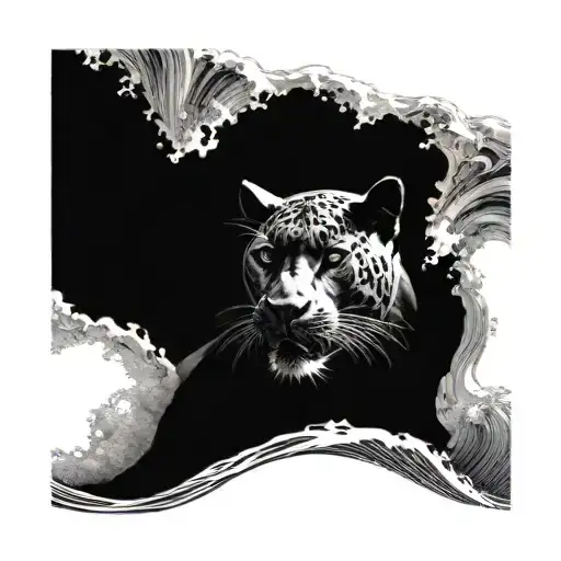 black panther and waves crashing tattoo design idea