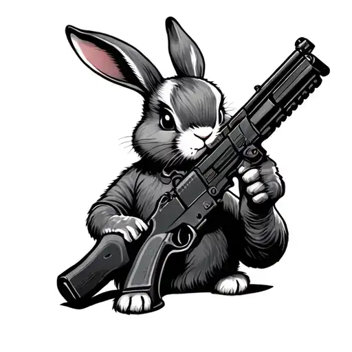 bunny holding a large gun tattoo design idea