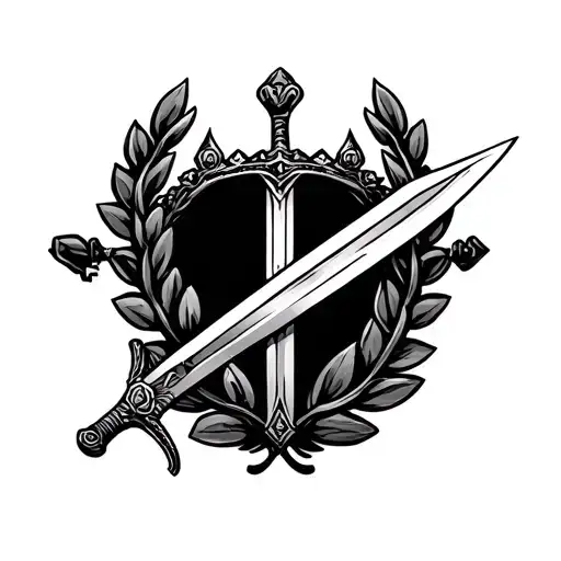 roman sword in a laurel wreath crown tattoo design idea