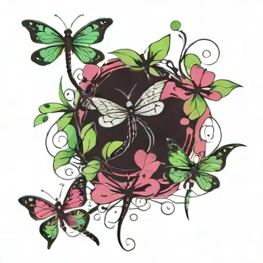 four leaf clovers, dragonflies pain grief tattoo design idea