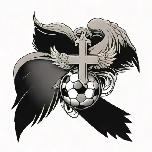 I want a cross and a soccer ball and angelic wings on the ball and the cross below and I would want Philippians 4:13  tattoo design idea