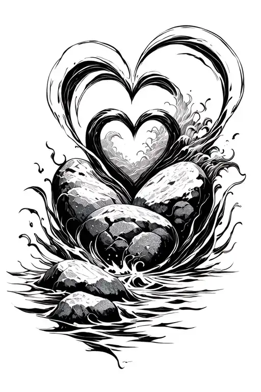 ocean flowing over heart shaped boulders for shoulder tattoo tattoo design idea