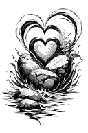 ocean flowing over heart shaped boulders for shoulder tattoo tattoo design idea