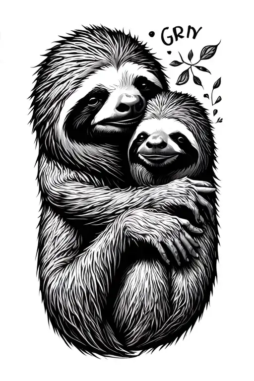 sloth and gluttony looking at each other  tattoo design idea