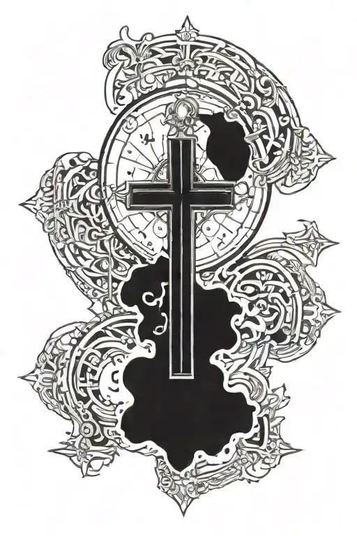 Full moon with catholic cross  tattoo design idea