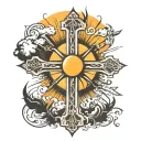 cross with sun behind it tattoo design idea