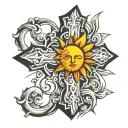 cross with sun behind it tattoo design idea