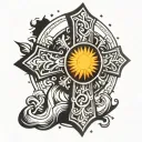 cross with sun behind it tattoo design idea