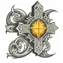 cross with sun behind it tattoo design idea