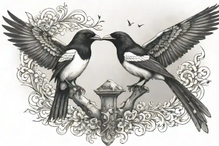 two magpies, newcastle tyne bridge, newcastle angel of the north, 1111 number, musical notes tattoo design idea