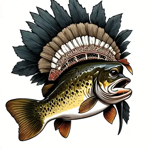 Brown Trout with headdress being worn tattoo design idea