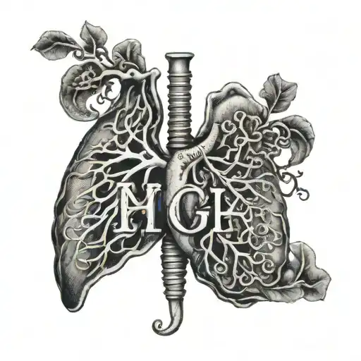 anatomical lungs with letters yh wh written underneath tattoo design idea