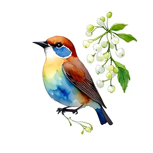 torogoz bird with hawthorn and lily of the valley flower tattoo design idea