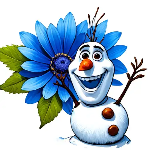 olaf the snowman from frozen with a blue flower as the background tattoo design idea