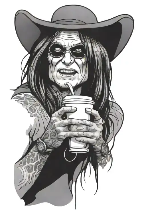 ozzy drinking coffee tired tattoo design idea