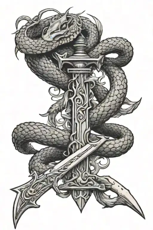 sword that is half broken, snake and a scorpion tattoo design idea