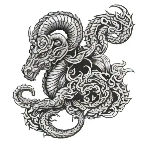 aries ram and dragon intertwined tattoo design idea