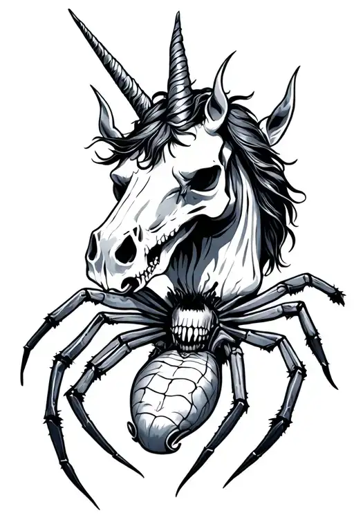 vampire unicorn skull spider tattoo design idea