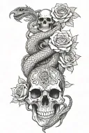 dragon castle snake skull with roses tattoo design idea
