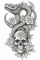 dragon castle snake skull with roses tattoo design idea