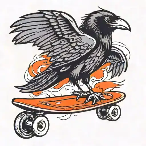 raven on a skateboard tattoo design idea