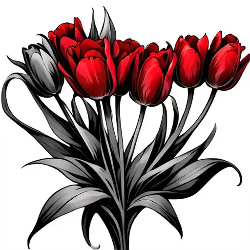 A red throat with tulips and aroma flowers tattoo design idea